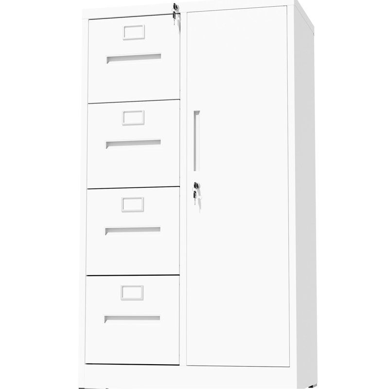 White Cold - Rolled Steel File Cabinet With 4 Drawers And 1 Door For Office Use Material, Smooth Operation, Spacious Storage