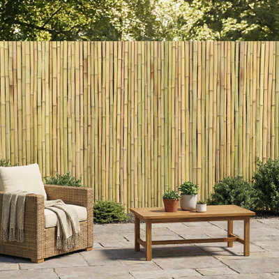 Natural White Bamboo Fence Panel, Outdoor Privacy Fence For Garden, Patio & Backyard