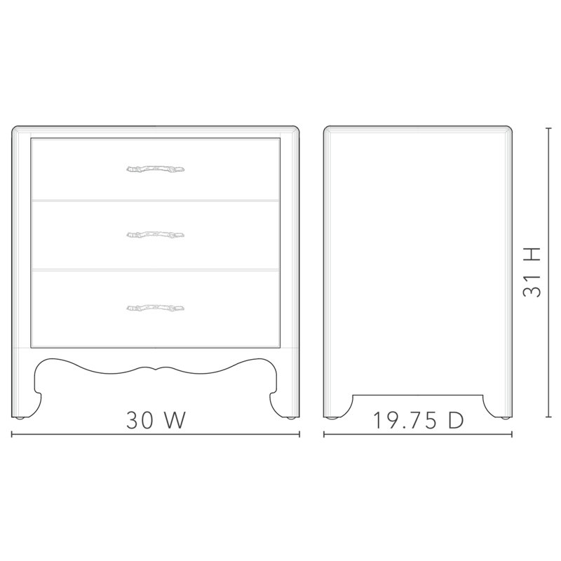 Gianna 3-Drawer Side Table Glass Top