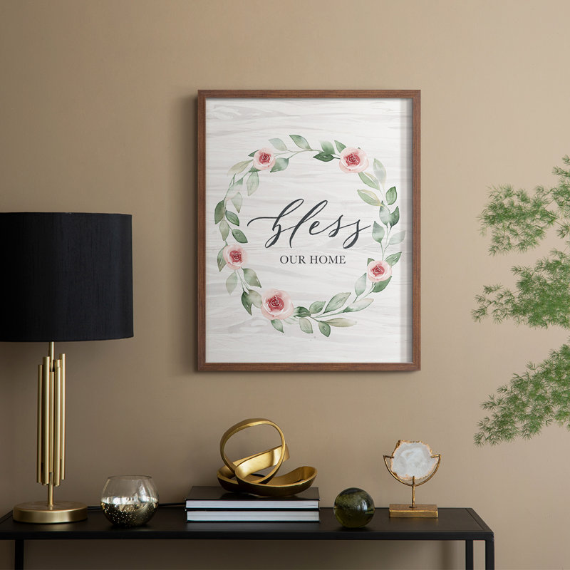 «Bless Our Home», reproduction encadrée - bois massif, Noyer, H 30 po x l 24 po