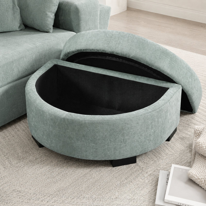 Canapé modulaire en chenille à 3 places en L 94 po Velnorqua, Bleu vert