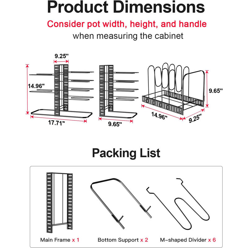 Organisateur de casseroles et de poêles: support sous l'armoire, organisateurs d'armoires de cuisine à 8 niveaux et rangement, supports à casseroles réglables légers, organisateurs de casseroles à l'intérieur de l'armoire avec 3 méthodes de bricol