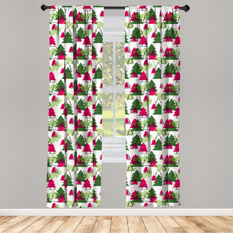 Christmas Tree Floral Semi-Sheer Rod Pocket Curtain Panels, 28" x 63"