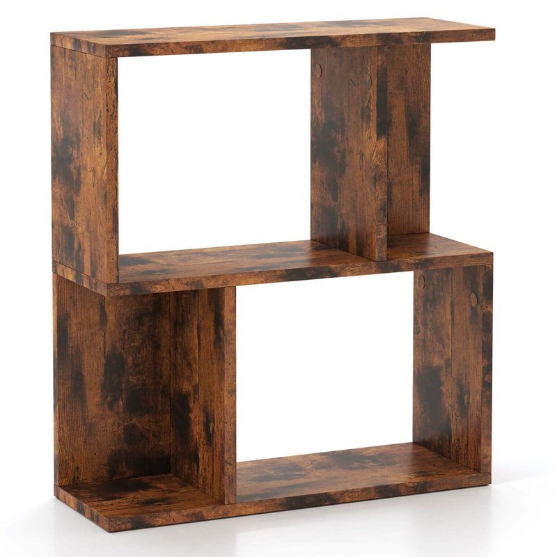 1 Pcs 3-tier Bookshelf Geometric Bookcase Side Table With Open Storage Display Shelf, Brown
