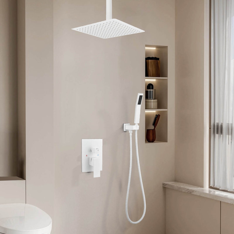 1 jet de 16 po Pomme de douche à fixation au plafond fixe et fixe 2,5 gallons par minute en blanc