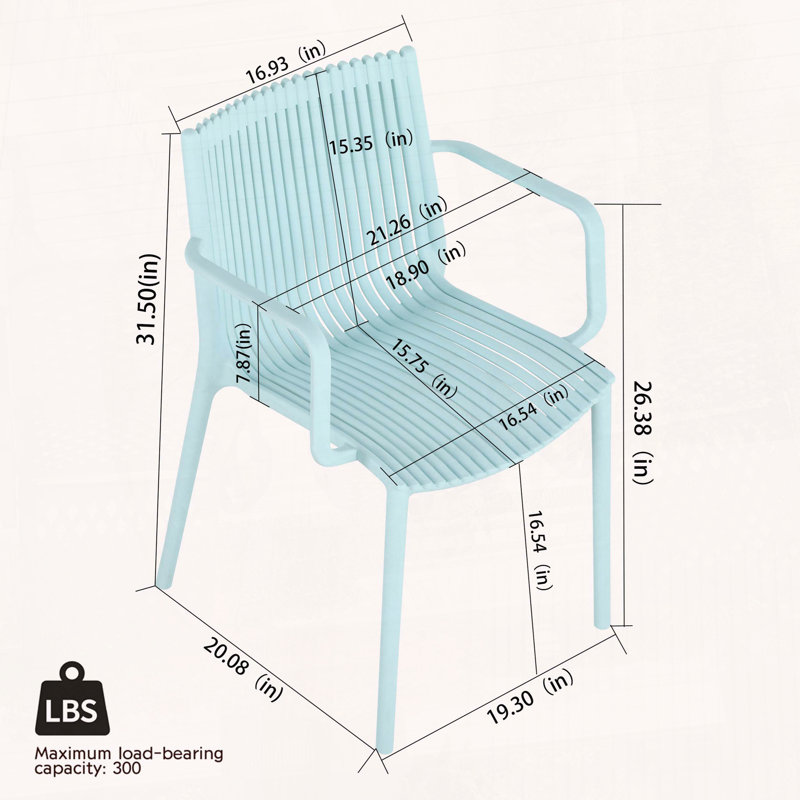Ensemble de 4 fauteuils empilables modernes en plastique - dossier à lattes ergonomique, matériau PP toutes saisons