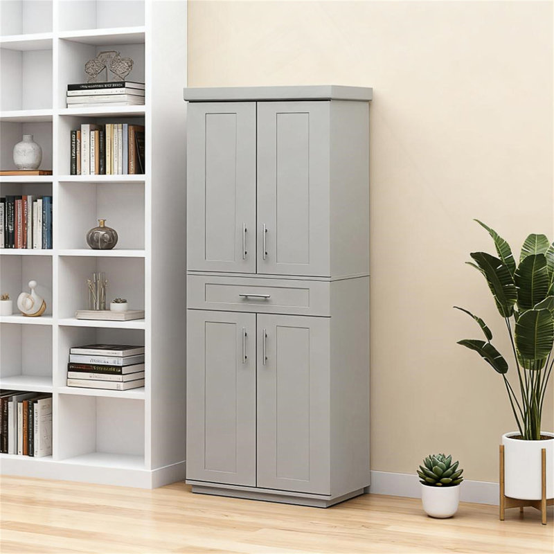Armoire autoportante moderne Kitchen Pantry, Gris