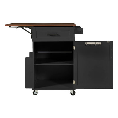 39.3" Farmhouse Kitchen Island with Drop Leaf, Kitchen Storage Island with Open Side Rack, One Drawer, Towel Rack, Rolling Kitchen Cart with Lockable Wheels for Lawn Garden