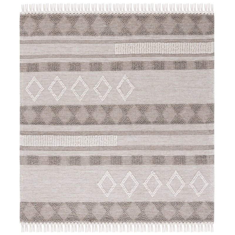 Selfridge Hand Loomed Wool/Cotton Southwestern Rug in Ivory/Brown, Square 6'