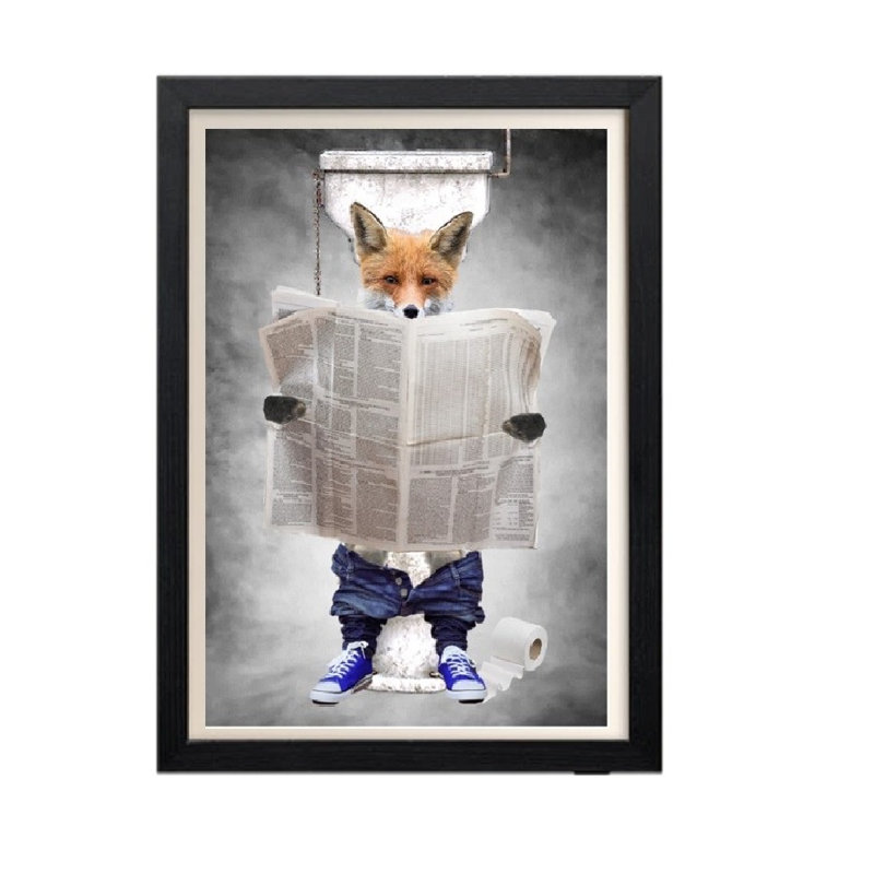 Animal Bathroom Prints Animal Reading Newspaper - No Frame Print