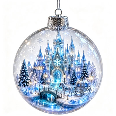 Boule de Noël décorative de 8 cm (3,15 pouces) avec lumières DEL blanc chaud et intérieur illuminé, en acrylique 2D.