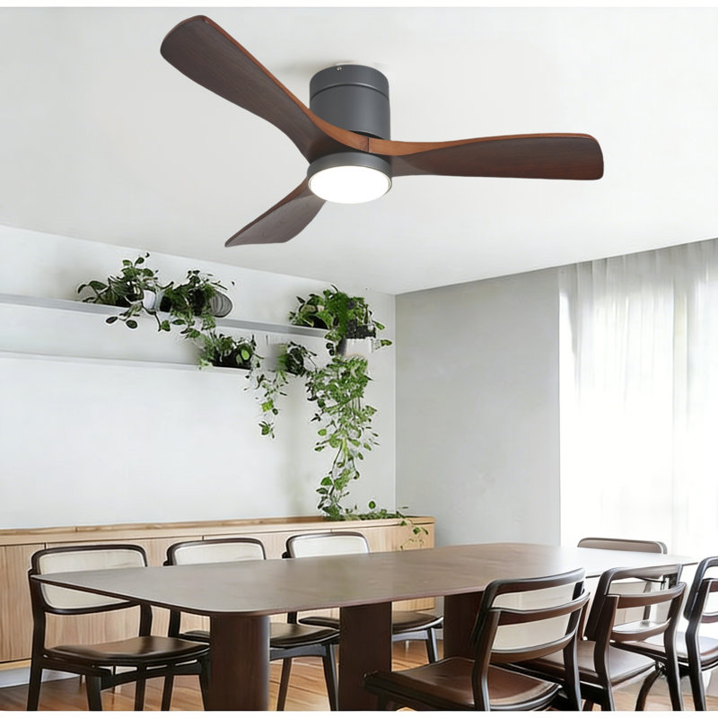 Ventilateur de plafond en bois massif de 42 po à 3 pales avec lumières et ventilateurs de plafond encastrés à distance