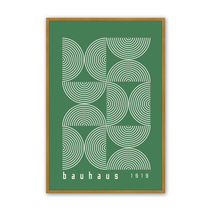 Impression de lignes vertes Bauhaus Modernist, Cadre simple en or poli, H 21,25 po x l 17,25 po x P 1,25 po