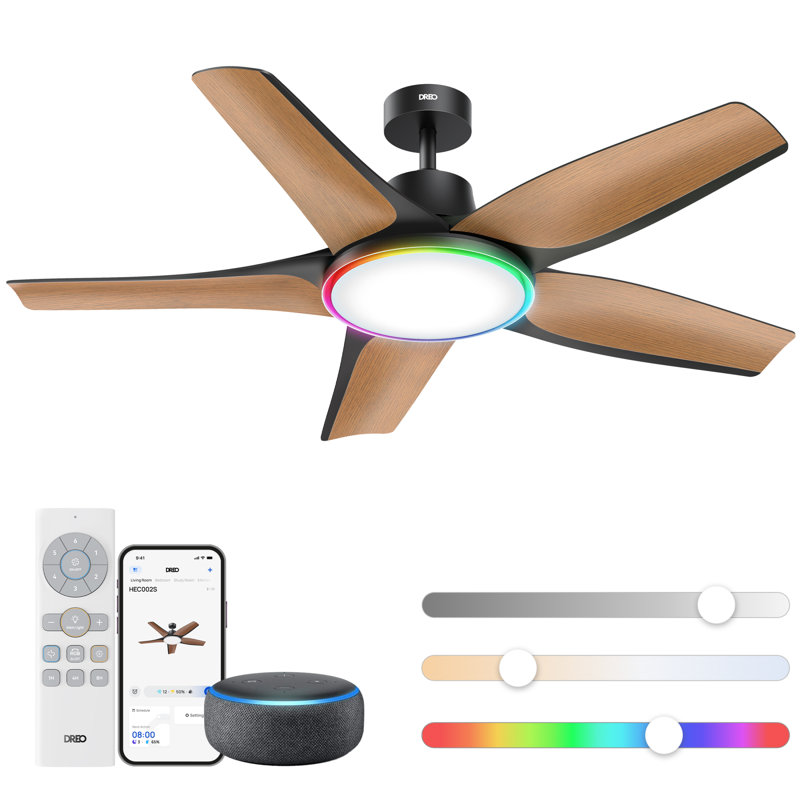 DREO 52 in. Indoor Smart Ceiling Fan with Light and Remote in Black