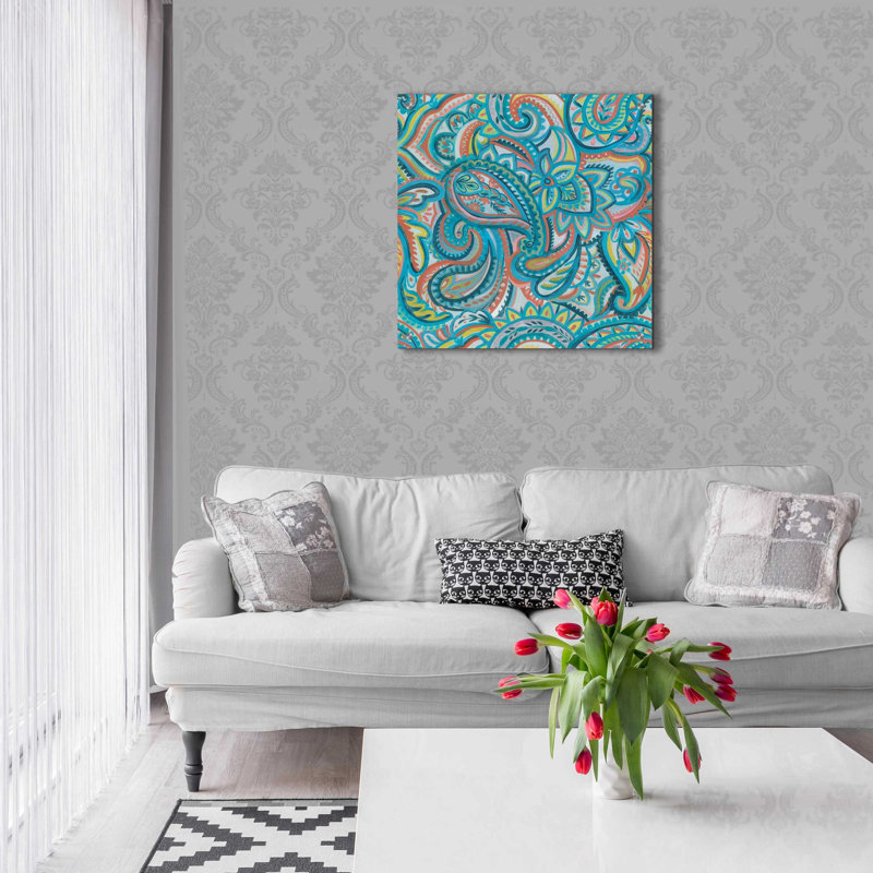 «Emerald Paisley Pattern III» par Silvia Vassileva, art mural en verre acrylique, H 24 po x l 24 po x P 0,2 po
