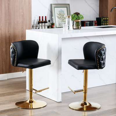 Swivel With Adjustable Seat - Modern Pu Upholstered, Back For Home Pub And Kitchen Island  Black 2 Units Height Upholstered Pub,   Of Black