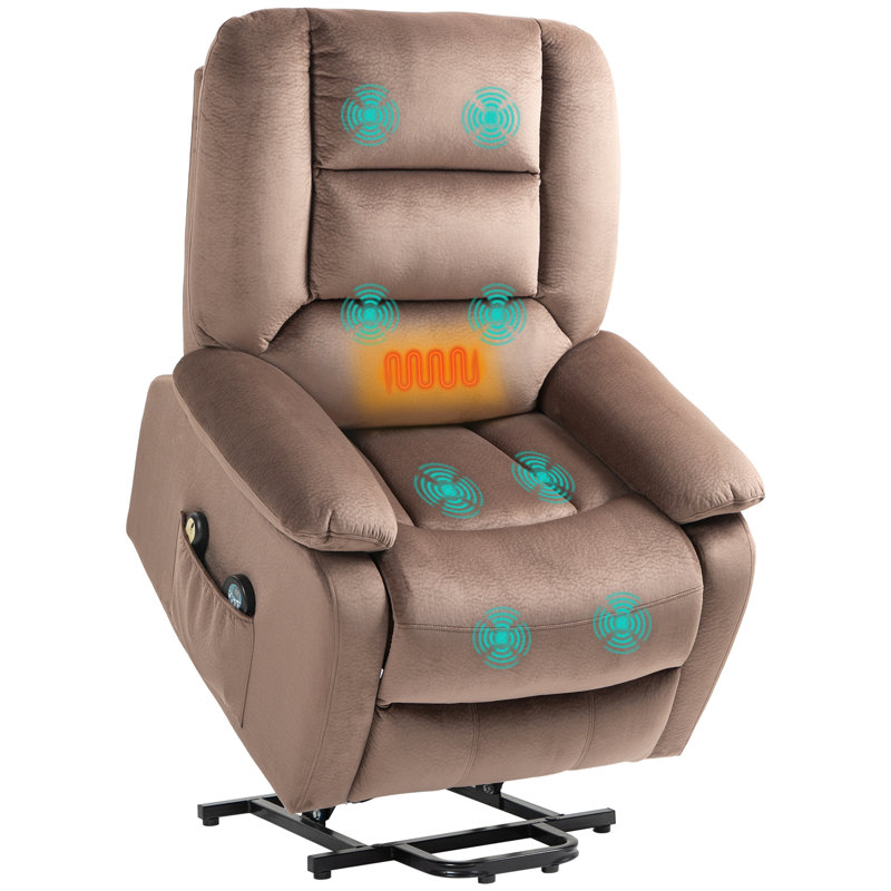 Amareona 90cm Wide Velvet Lift Assist Standard Recliner with Massager, Brown
