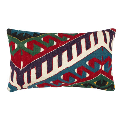 Housse de coussin kilim 14 po x 24 po tissée à la main. Taie d'oreiller rétro. Oreiller en dentelle turque. Coussin Traditional