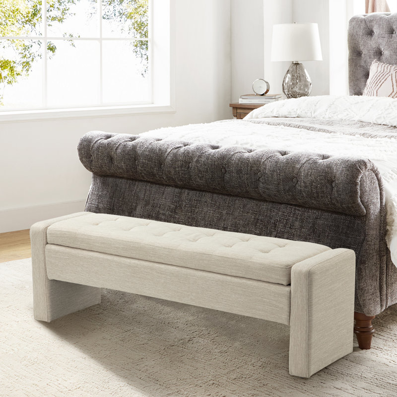 Banc de rangement rembourré capitonné l 55,1 po Anthonique, Beige