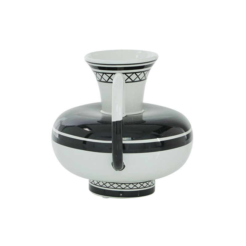7" Eclectic Black and White Dolomite Amphora Vase