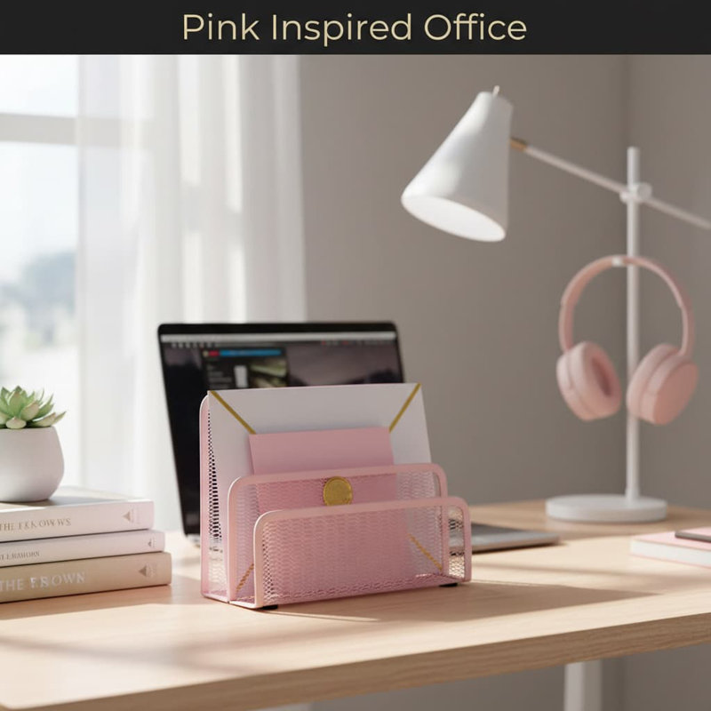 Metal Desk Organiser, Pink