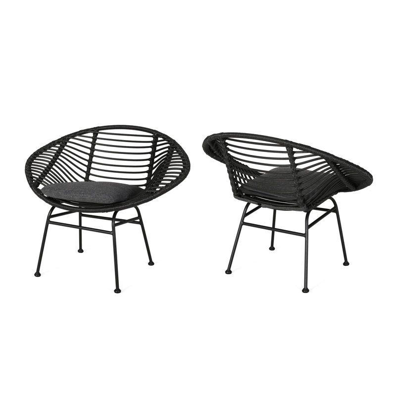 Contemporary Outdoor Chair With Woven Seat - Grey, Iron + Plastic, 29.26 In. Tall, 22.78 Wide, 37.02 Deep, 11.66 Lb, Assembly Required Elegant Basket In Grey Steel Height, Width, Depth,