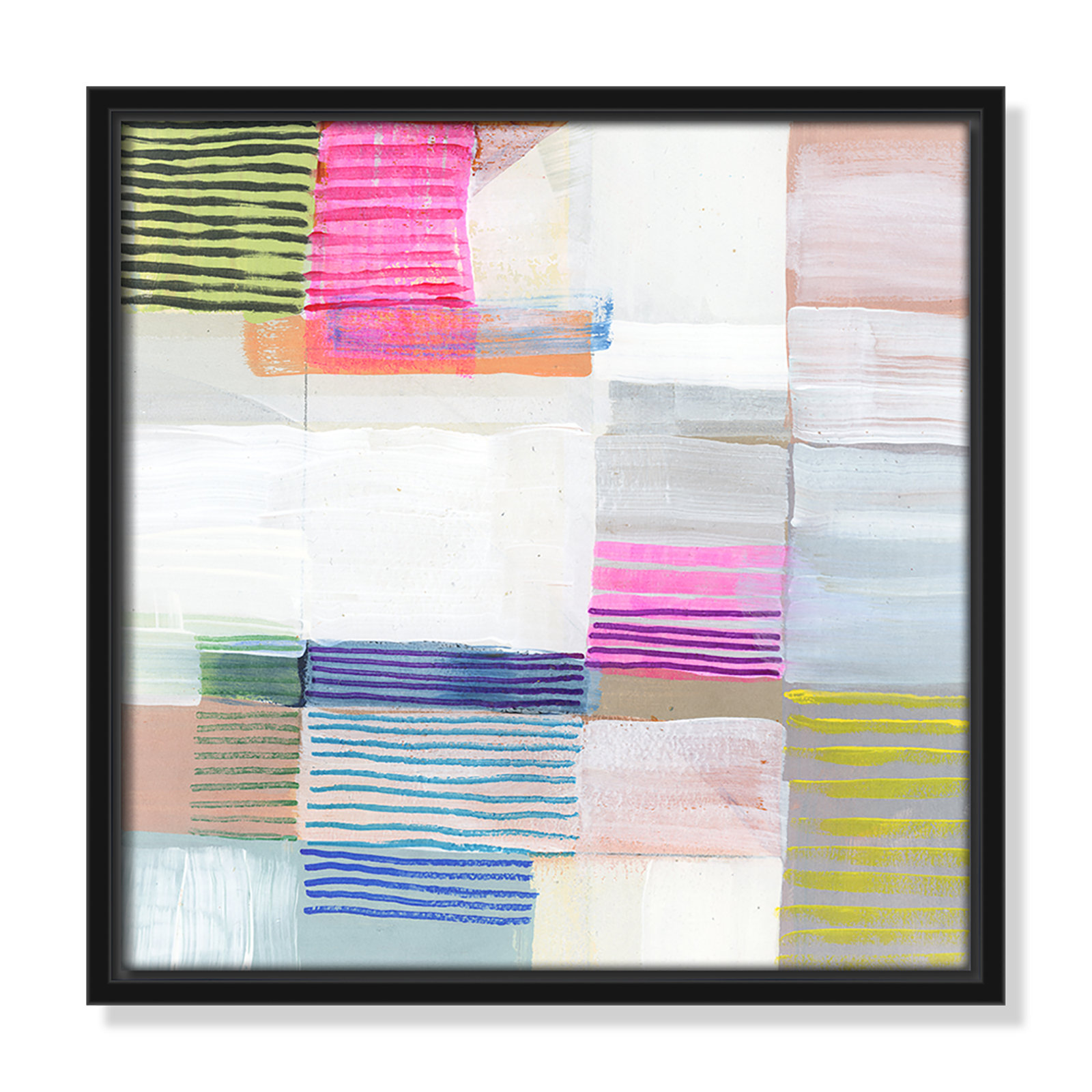 Clarendon "Bright Net II" Painting by Cartissi, 13.5" H x 13.5" W x 2" D, Black Framed