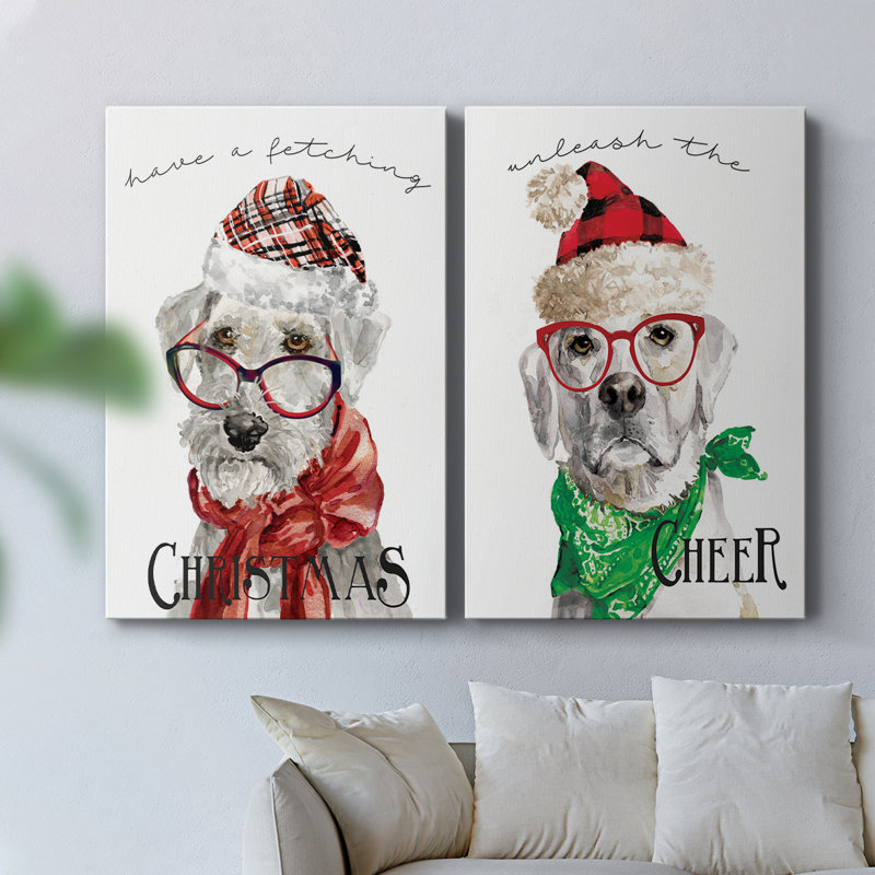 «Have a Fetching Christmas» - Toile tendue avec châssis de qualité supérieure - Prêt à être accroché, H 48 po x l 64 po