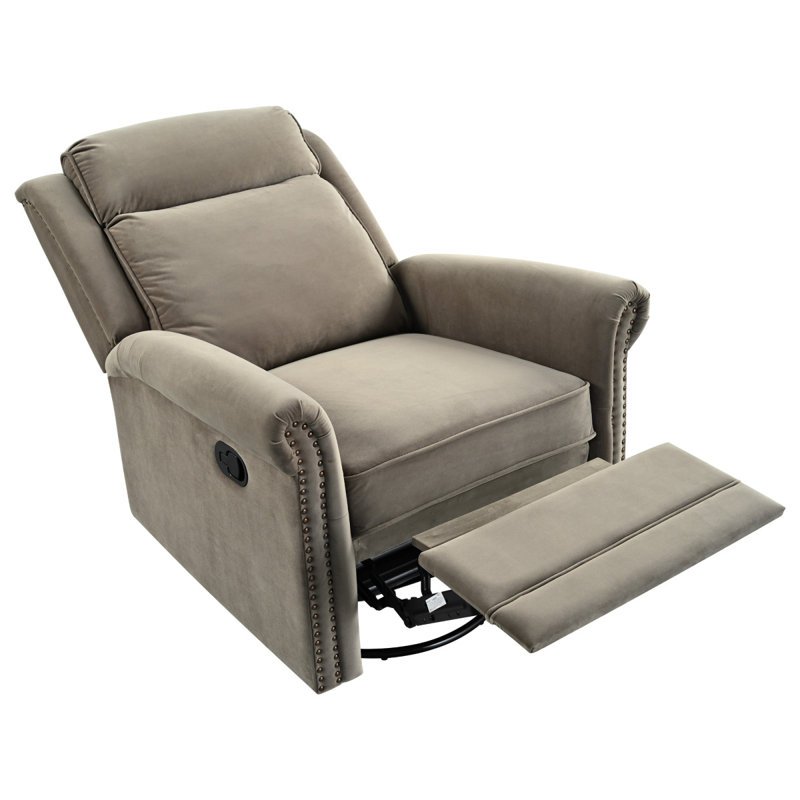 Fauteuil à bascule pivotant à 360 ° avec fauteuil berçant manuel inclinable manuel et inclinable avec dossier réglable pour le salon, brun clair