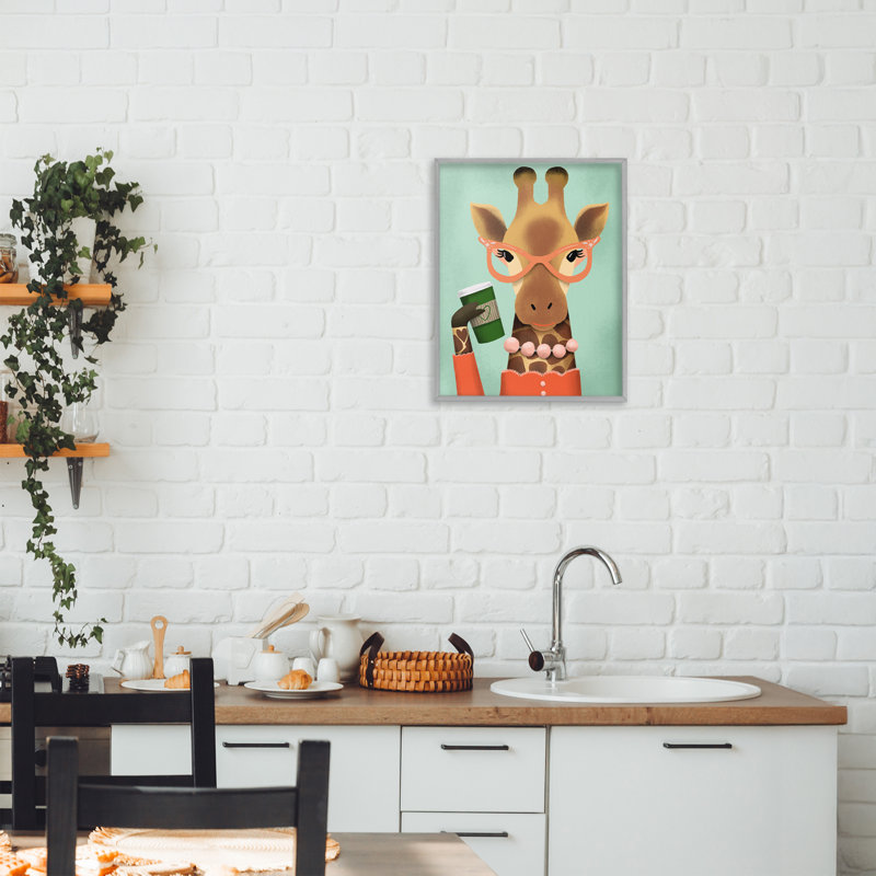 Giclée encadrée de style girafe et latte, design par Jilly Jack Designs, Estampe numérique Farmhouse, H 14 po x l 11 po