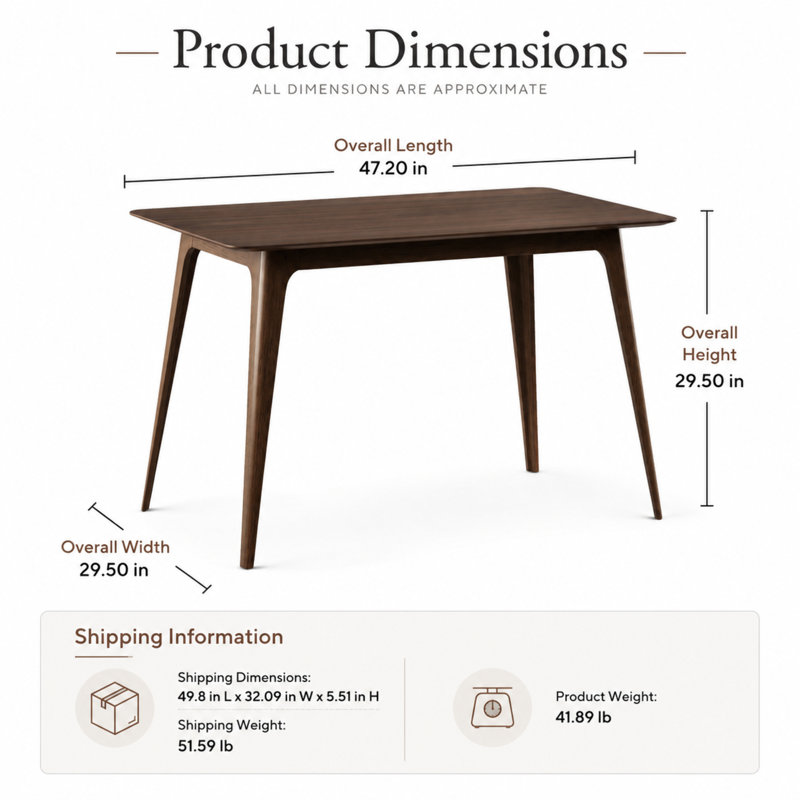  Table de salle à manger Mid-Century moderne en bois d'hévéa et bois aggloméré pour petits repas et rassemblements, Walnut
