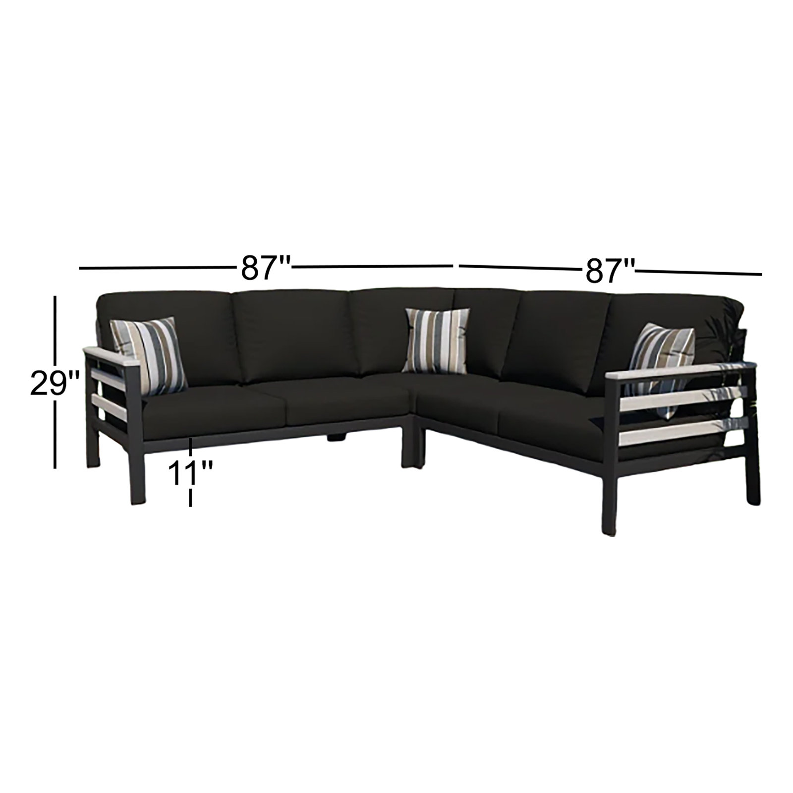 Townsend 87" Sunbrella® Patio Sofa, Strip, Canvas Black Sunbrella® Canvas