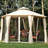Beige 13' X Gazebo With Reduced Heat - Double Roof Hexagon Outdoor Canopy Netting, Curtains, Solid Steel Frame Patio And Glare Blocking Netting & Frame,