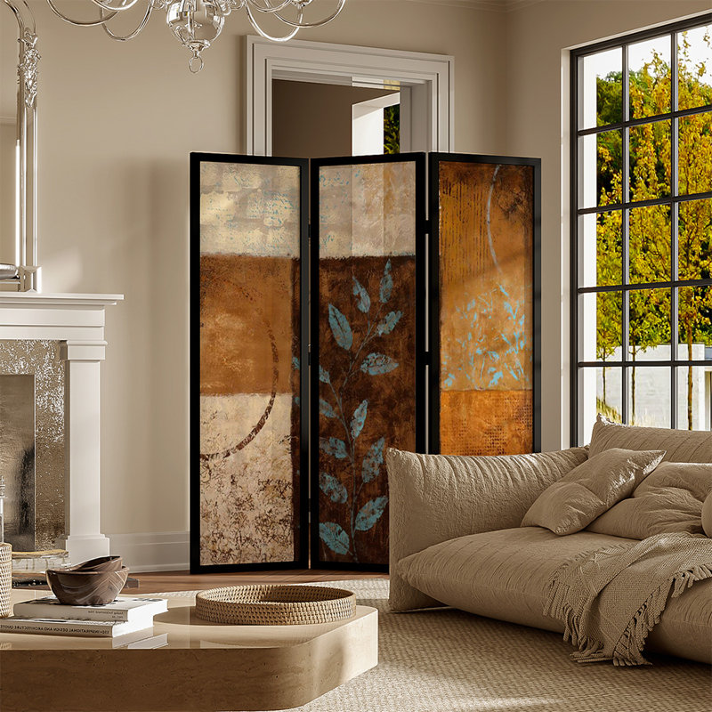 Paravent 3 panneaux en bois massif noir et toile pliante, H 70,87 po x l 53,15 po x P 1,97 po