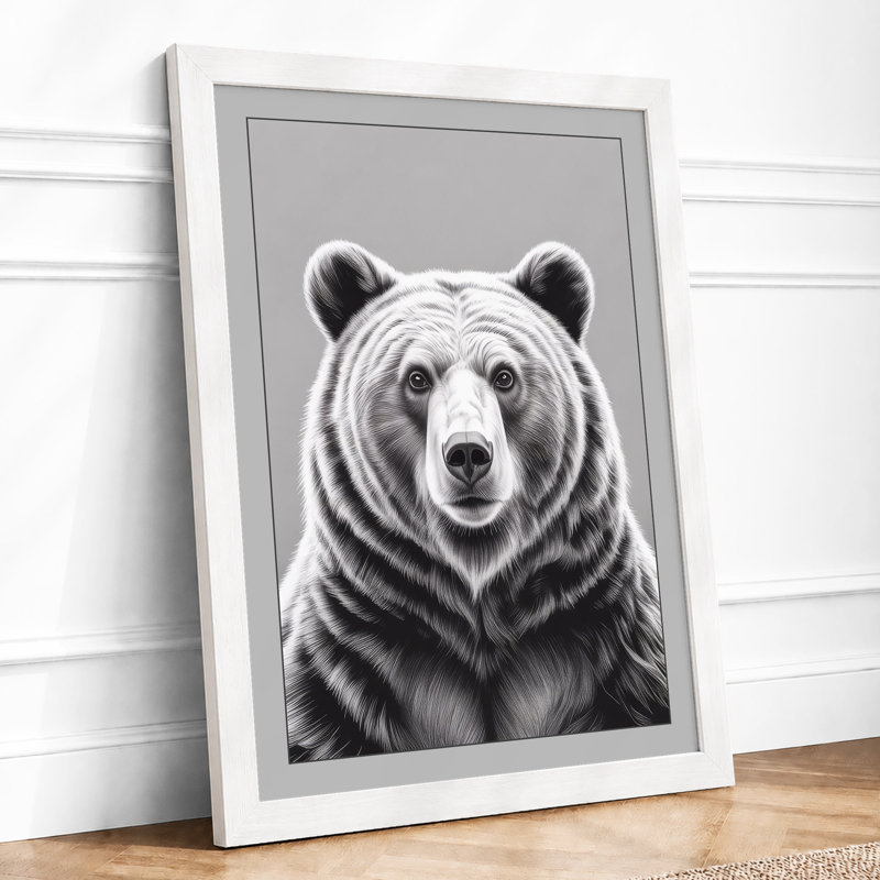 Bear's Direct Gaze Modern - Framed Print, A2 - 59.4 x 42.0 cm, White