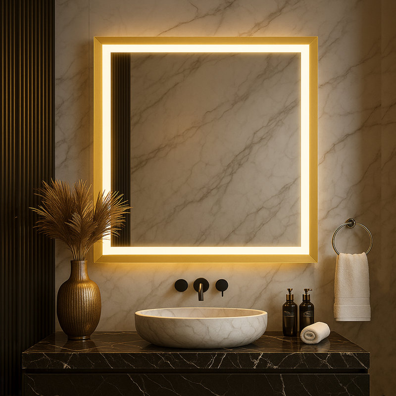 Miroir de salle de bain à DEL avec éclairage de température et anti-buée, Doré