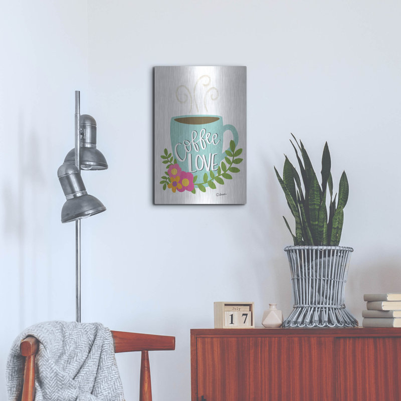 «Coffee Love» par L. Larson, art de luxe en métal «Coffee Love» par Lisa Larson, H 24 po x l 16 po