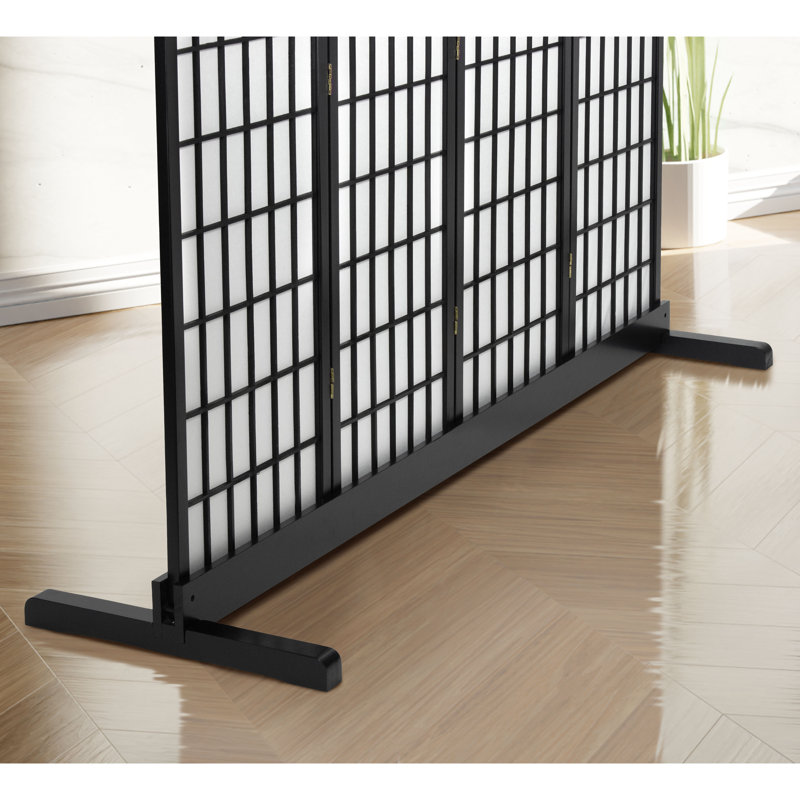 Room Divider Stand - Walnut - 3 Panel, 4" H x 70.75" W x 19.5" D, Black