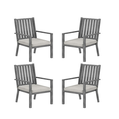 Set Of 4 23" All-Weather Aluminum Patio Dining Chairs With Thick Gray Cushions And Gray Frame
