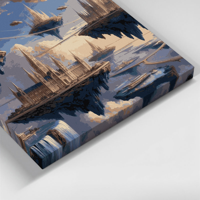 «Sci Fi Floating Island Metropolis», art mural sur toile grise, H 24 po x l 36 po