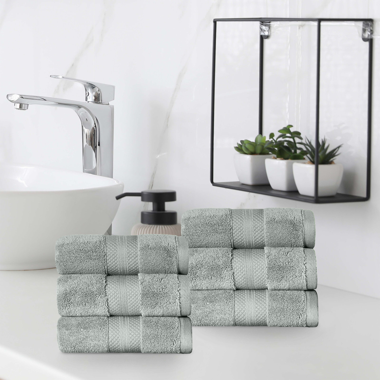 Finnian Ultra-Plush Heavyweight, 100% Turkish Towel Collection, Olive Green, Hand Towels - 6 Pack
