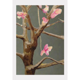 Tree With Pink Flowers On Dark Gray Print