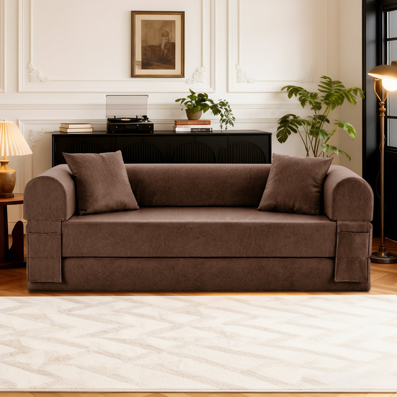 Boneless 4-in-1 Folding Convertible Sofa Bed, 78 Inch Faux Leather Boneless Couch, Loveseat Sleeper with Pull Out Bed, Floor Sofa Modular Futon Teddy Sofa for Living Room Bedroom Lounge