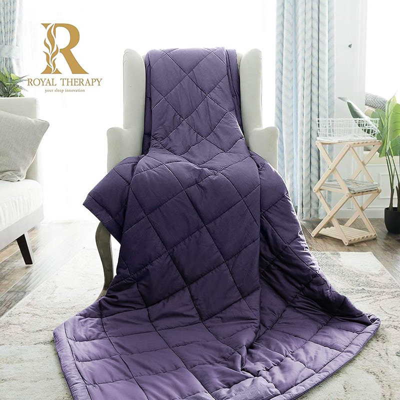 Couverture lestée Royal Therapie - Couvertures épaisses 100% coton avec perles de verre de qualité supérieure (80 po x 87 po 25 lb, cuir Texas), convient à deux personnes (~ 100 à 200 lb) - Utiliser sur un grand / très grand lit