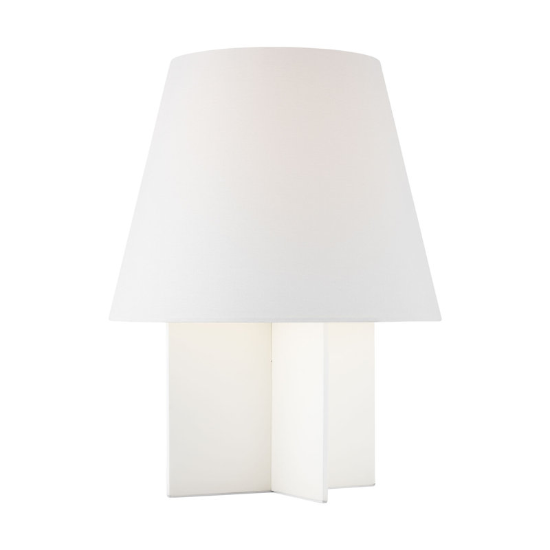 Kelly Wearstler Blocco 1 Light Bedroom Home Office Living Room Lamp With White Linen Shade, Clear, White
