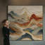 Très grand art mural imprimé sur tissu - Montagnes abstraites orange et vertes, décoration de salon moderne - "Assemblage requis du cadre (cadre non fini)"-130842063