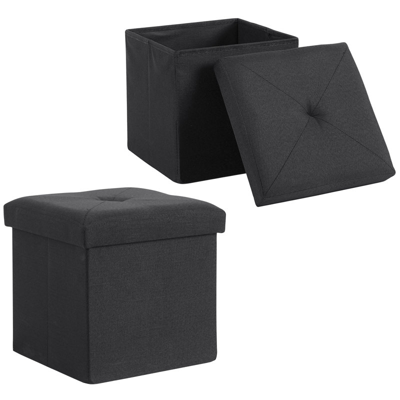 Trower Upholstered Ottoman, Black Polyester Blend