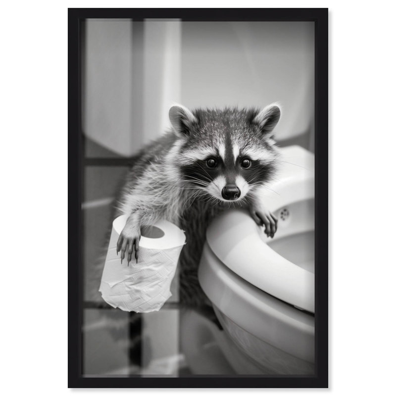 «Helper Raccoon Bathroom Decor Shadowbox» par Art Remedy, 16" H x 11" W, Noir