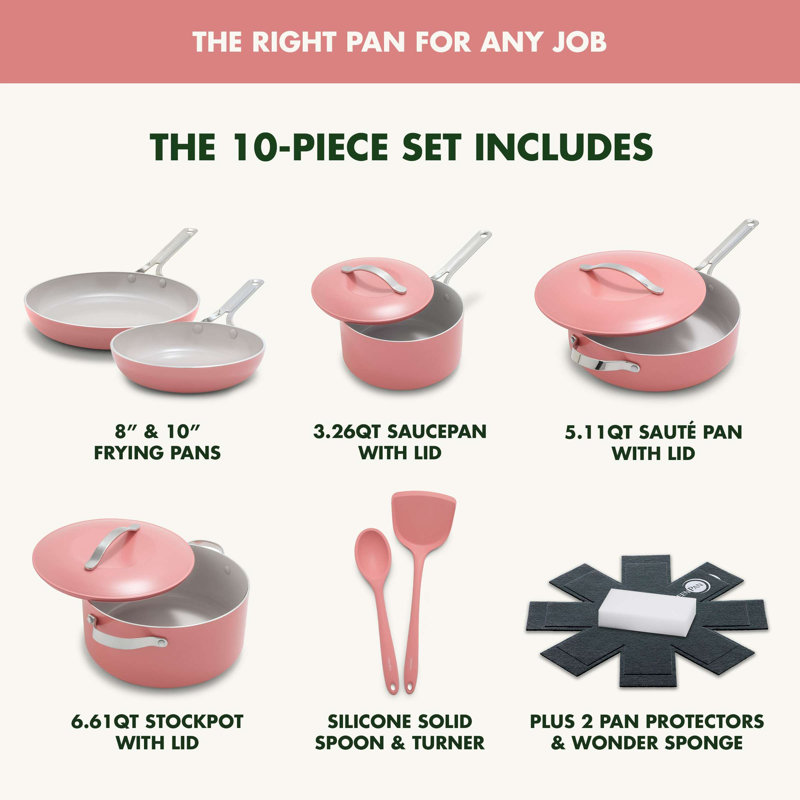 GreenPan Nova 10 Piece Cookware Set, Coral