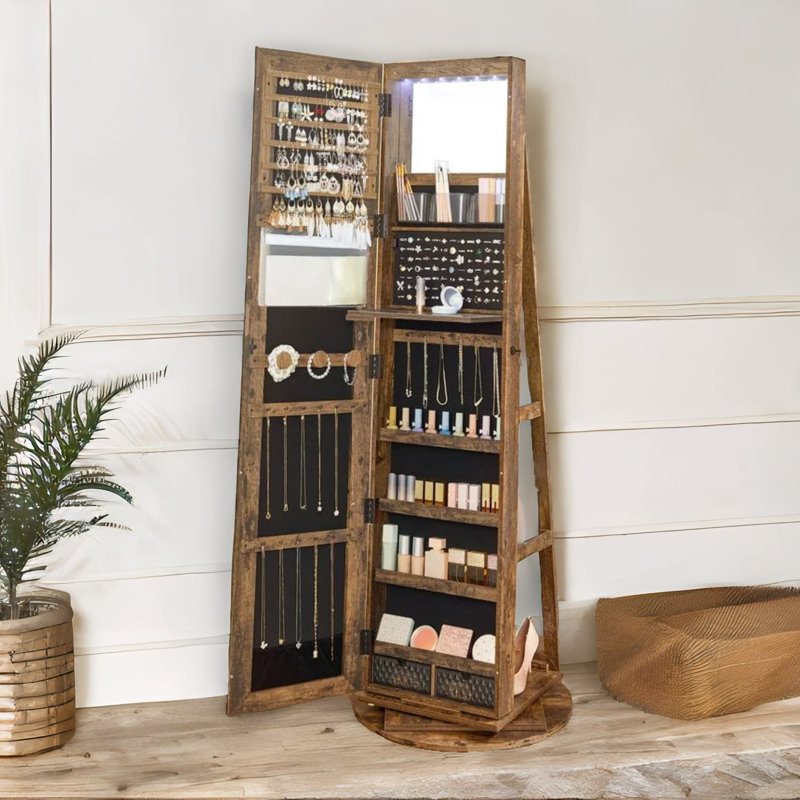 Free Standing Mirror Jewellery Cabinet 360 Swivel Organiser